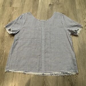 SUSINA‎ Women's Striped Short Sleeve Cotton Blouse Blue Size Medium M